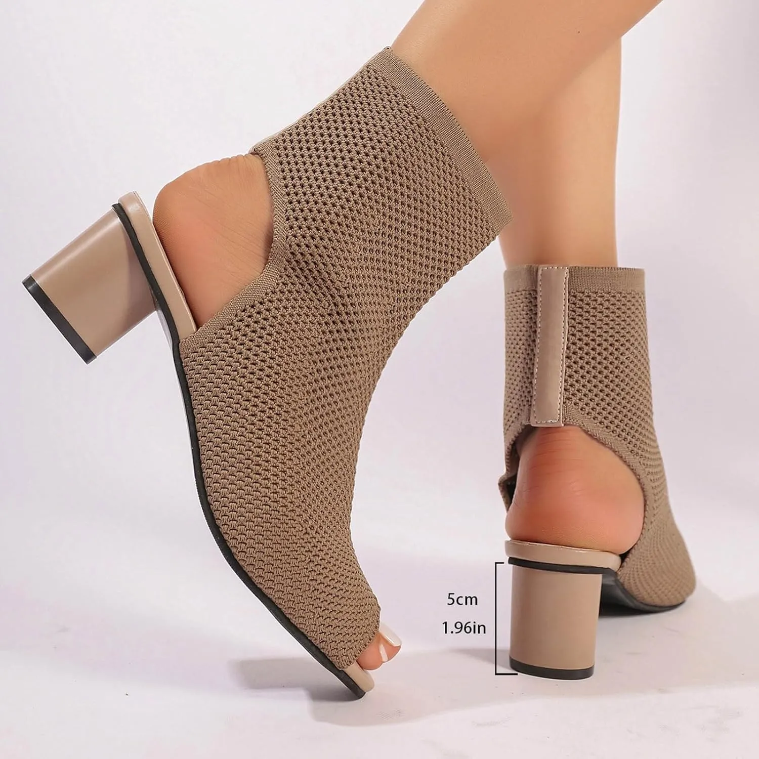 Sexy Casual Dress Shoes Women's Knit Toe Chunky Heel Ankle Boots Open Pointed Toe Slingback Heeled Sandals Summer Casual