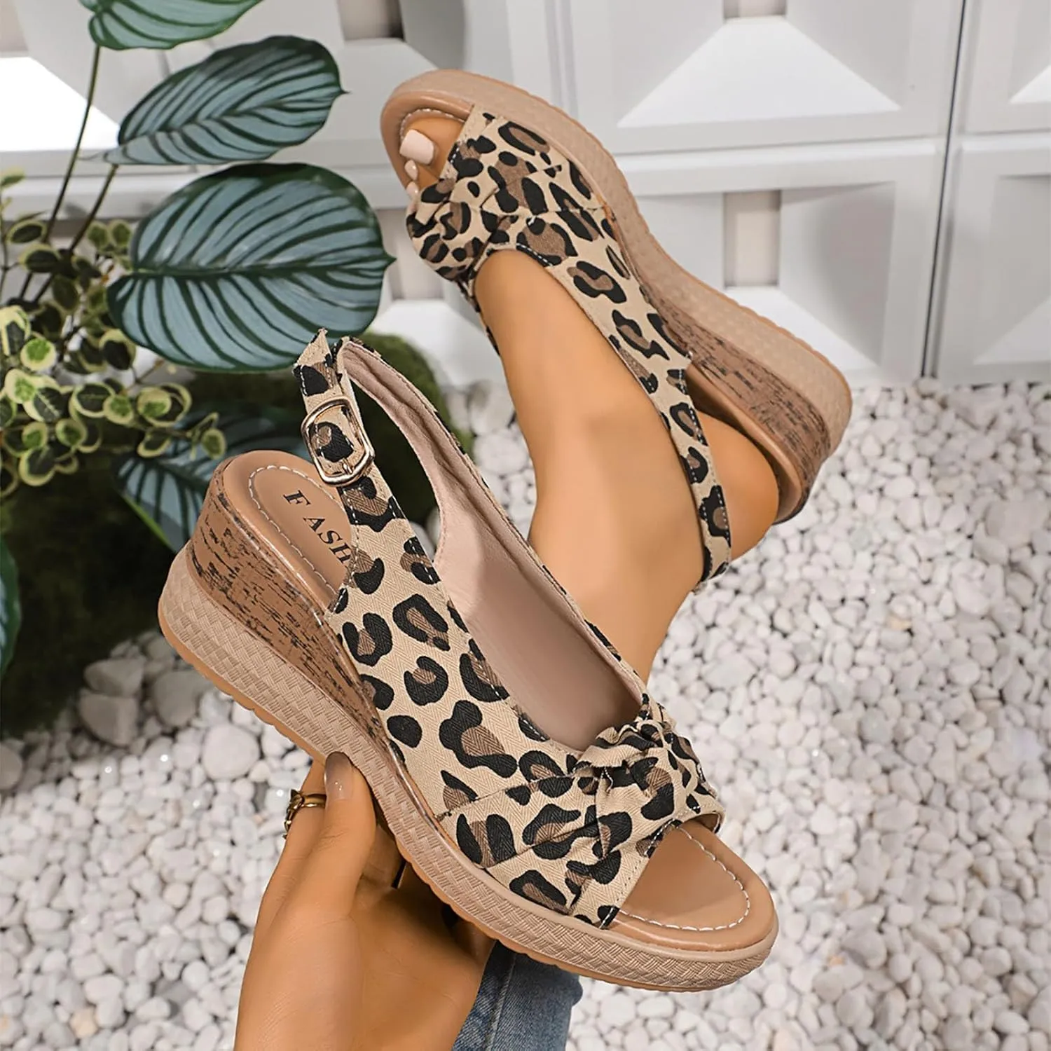 Slip On Wedge Sandals for Women Summer Dressy Comfortable Open Toe Platform Chunky Heel Wedge Ankle Strap Espadrilles Sandals Casual Boho Beach Sandals Ladies Wedges Walking Shoes
