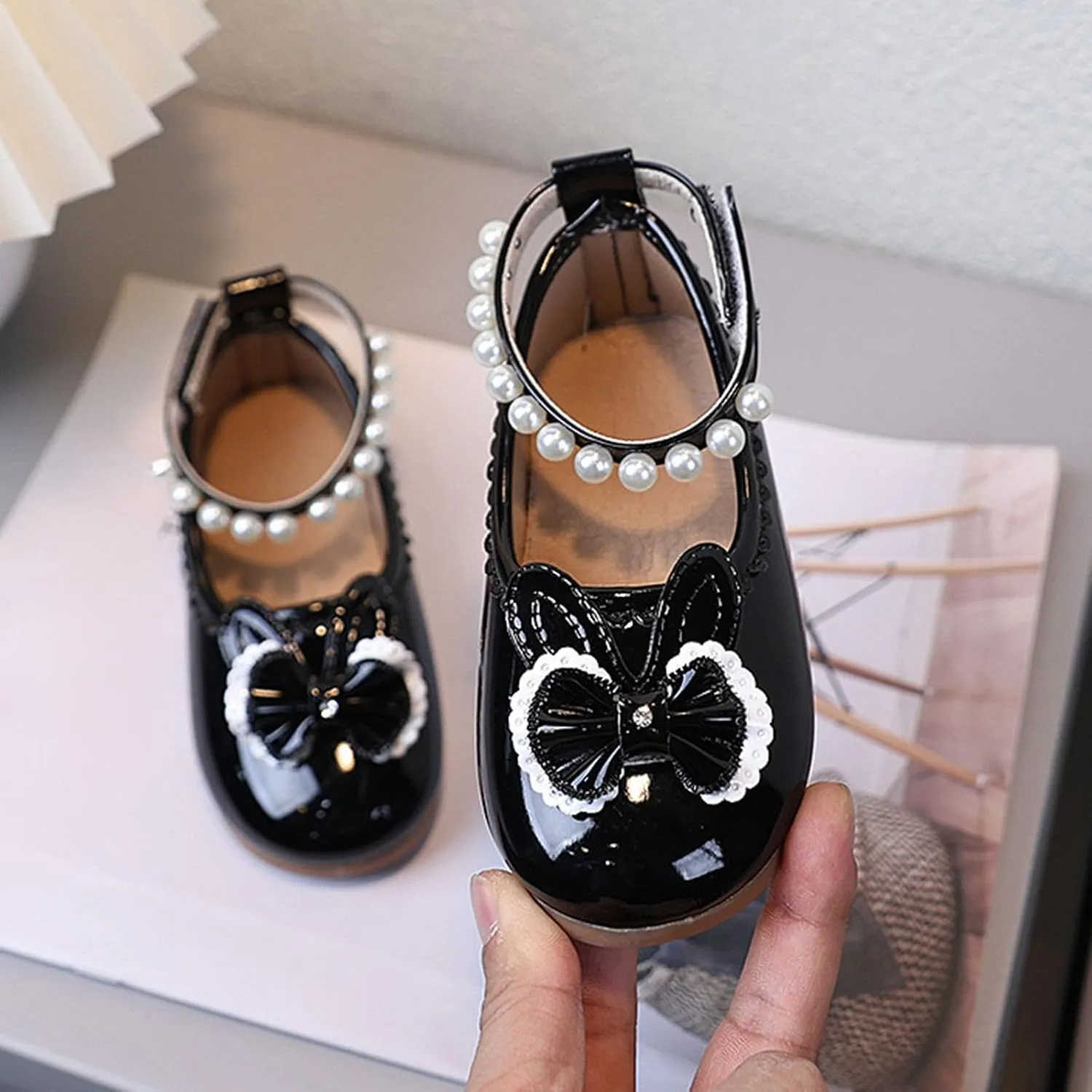 Soft Flat Shoes Summer Girl Shoes Girls Princess New Children's Pearl Bow Spring and Summer Small Leather Girl Baby Single Soft Sole