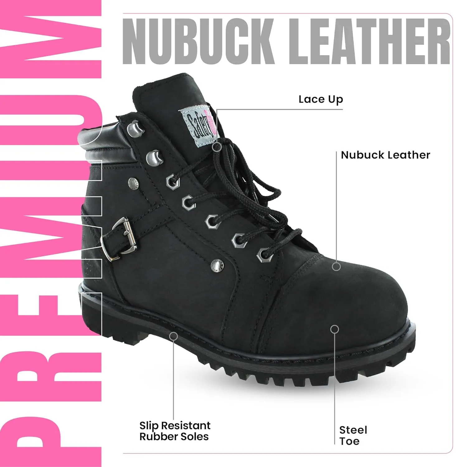 Steel Toe Boots for Women - Black - 9M| Waterproof Women's Fusion Work Boots | Leather Work Boots | Rugged Goodyear Welt Construction | Oil Resistant Outsoles & Cushioned Insoles