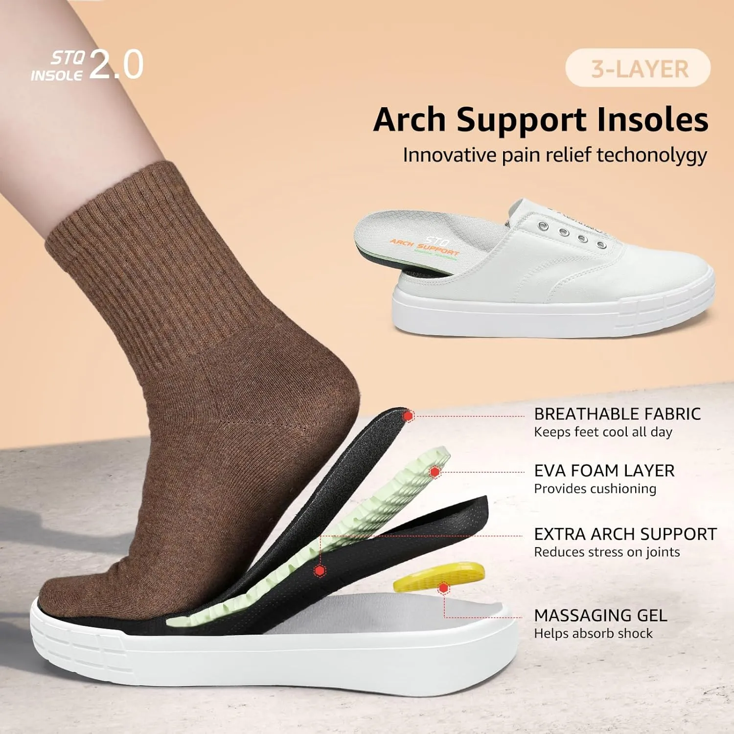 STQ Slip On Orthopedic Wide ShoesLightweight Women Backless Casual Plantar Fasciitis Relief Mule Sneakers