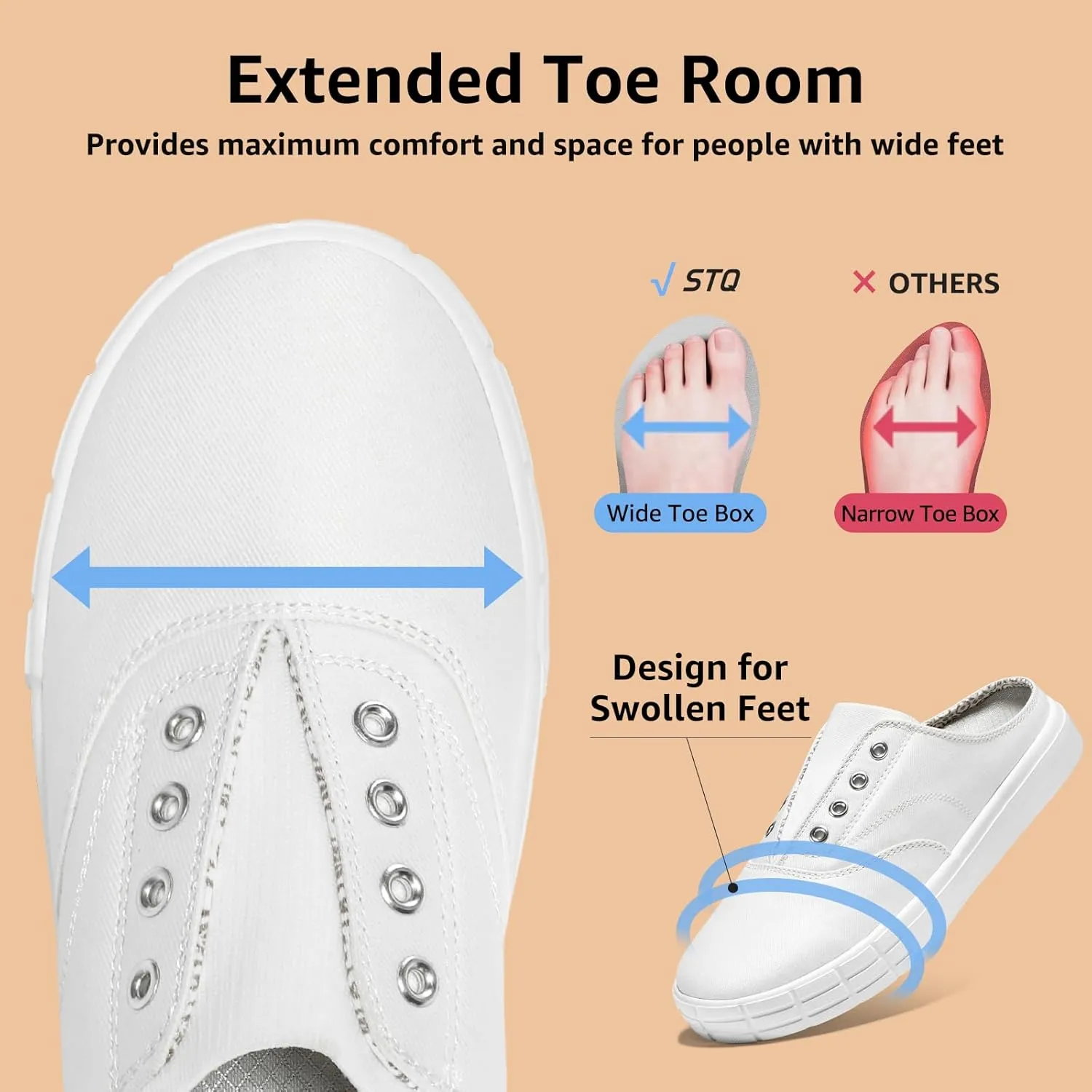 STQ Slip On Orthopedic Wide ShoesLightweight Women Backless Casual Plantar Fasciitis Relief Mule Sneakers