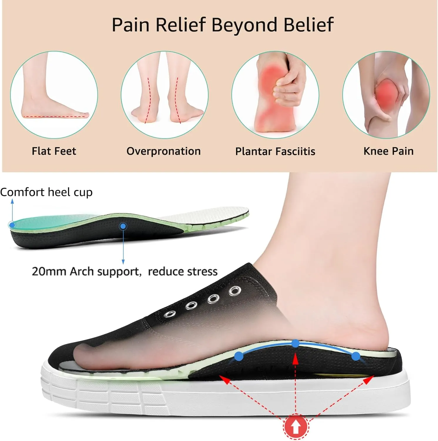 STQ Slip On Orthopedic Wide ShoesLightweight Women Backless Casual Plantar Fasciitis Relief Mule Sneakers