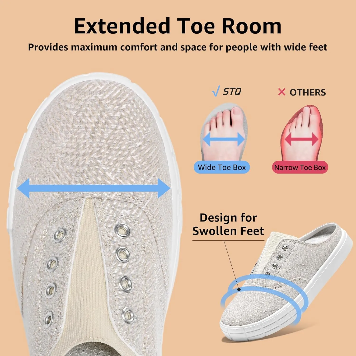 STQ Slip On Orthopedic Wide ShoesLightweight Women Backless Casual Plantar Fasciitis Relief Mule Sneakers