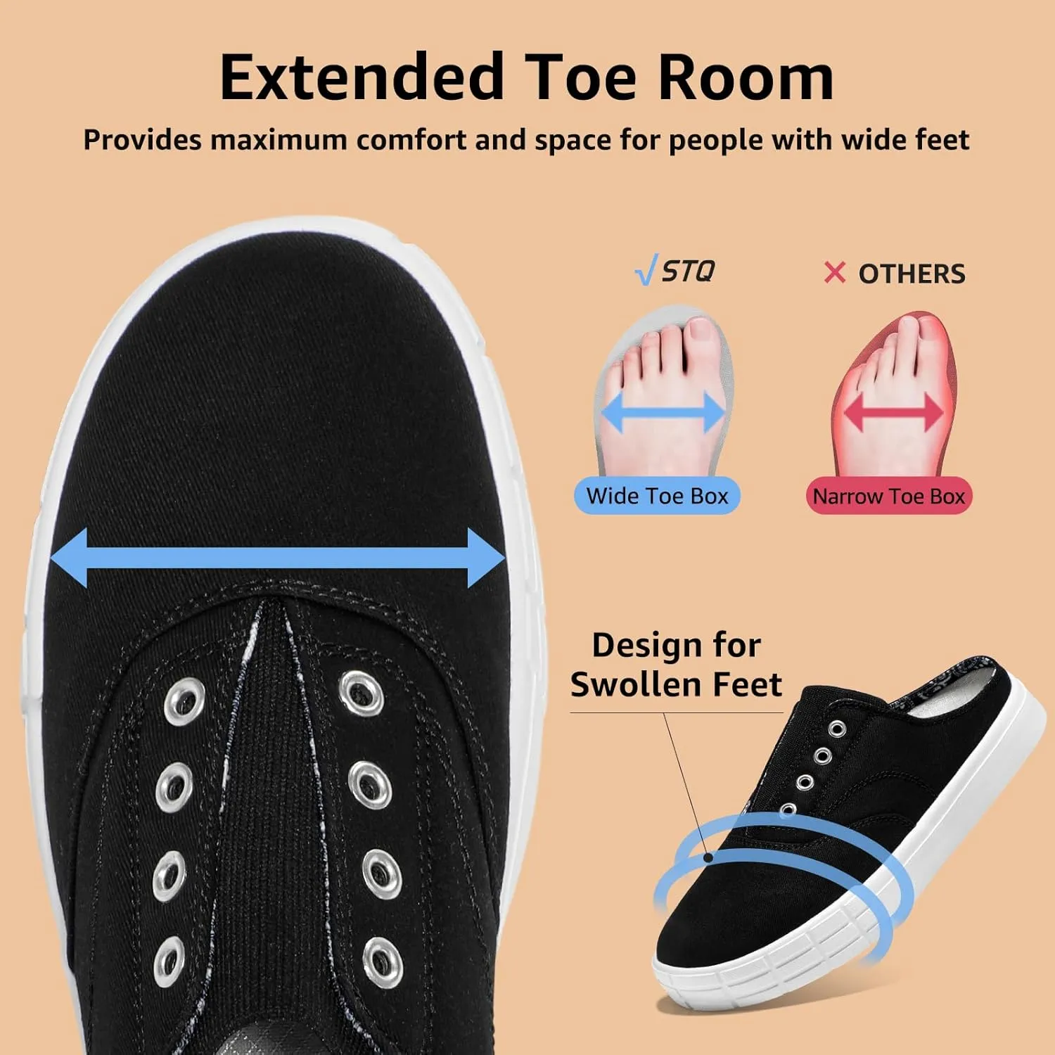 STQ Slip On Orthopedic Wide ShoesLightweight Women Backless Casual Plantar Fasciitis Relief Mule Sneakers