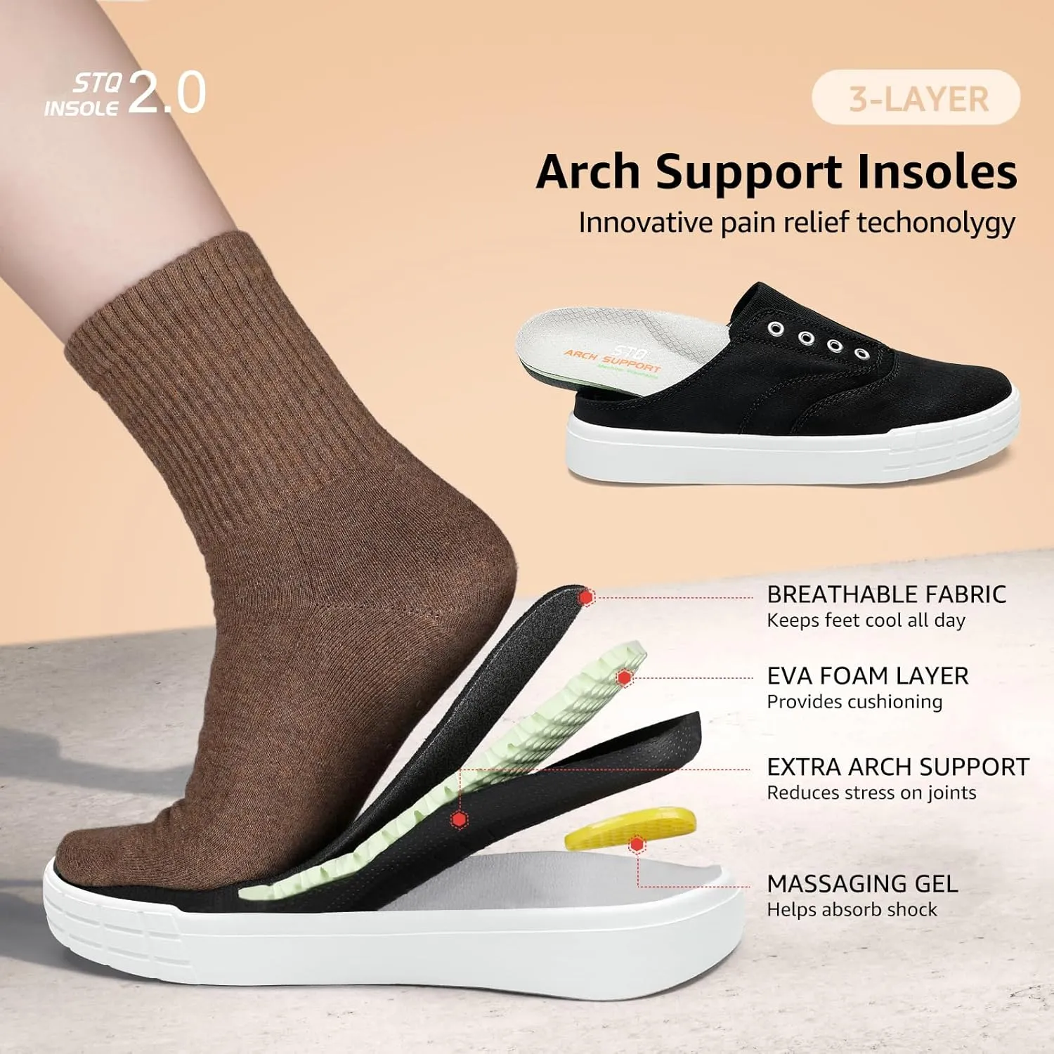 STQ Slip On Orthopedic Wide ShoesLightweight Women Backless Casual Plantar Fasciitis Relief Mule Sneakers