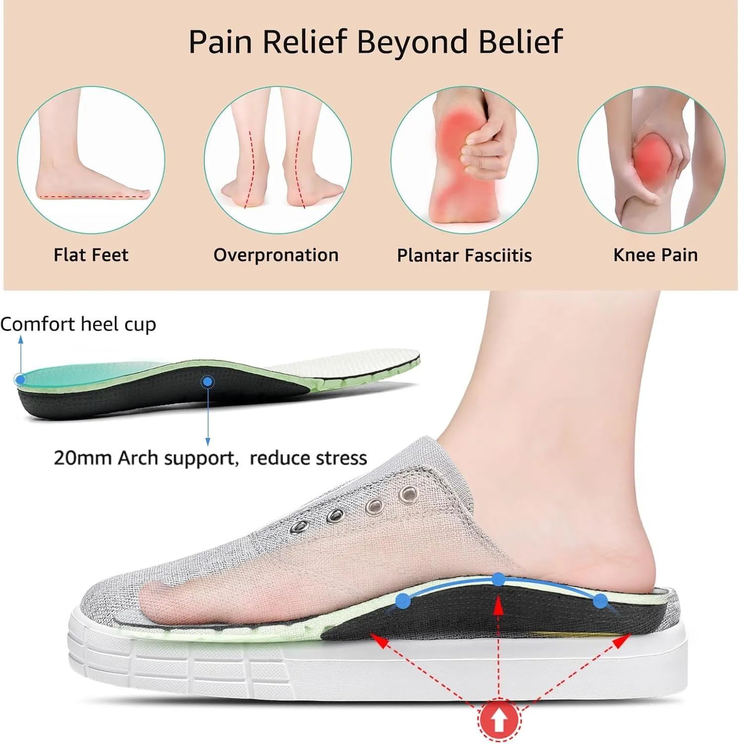 STQ Slip On Orthopedic Wide ShoesLightweight Women Backless Casual Plantar Fasciitis Relief Mule Sneakers
