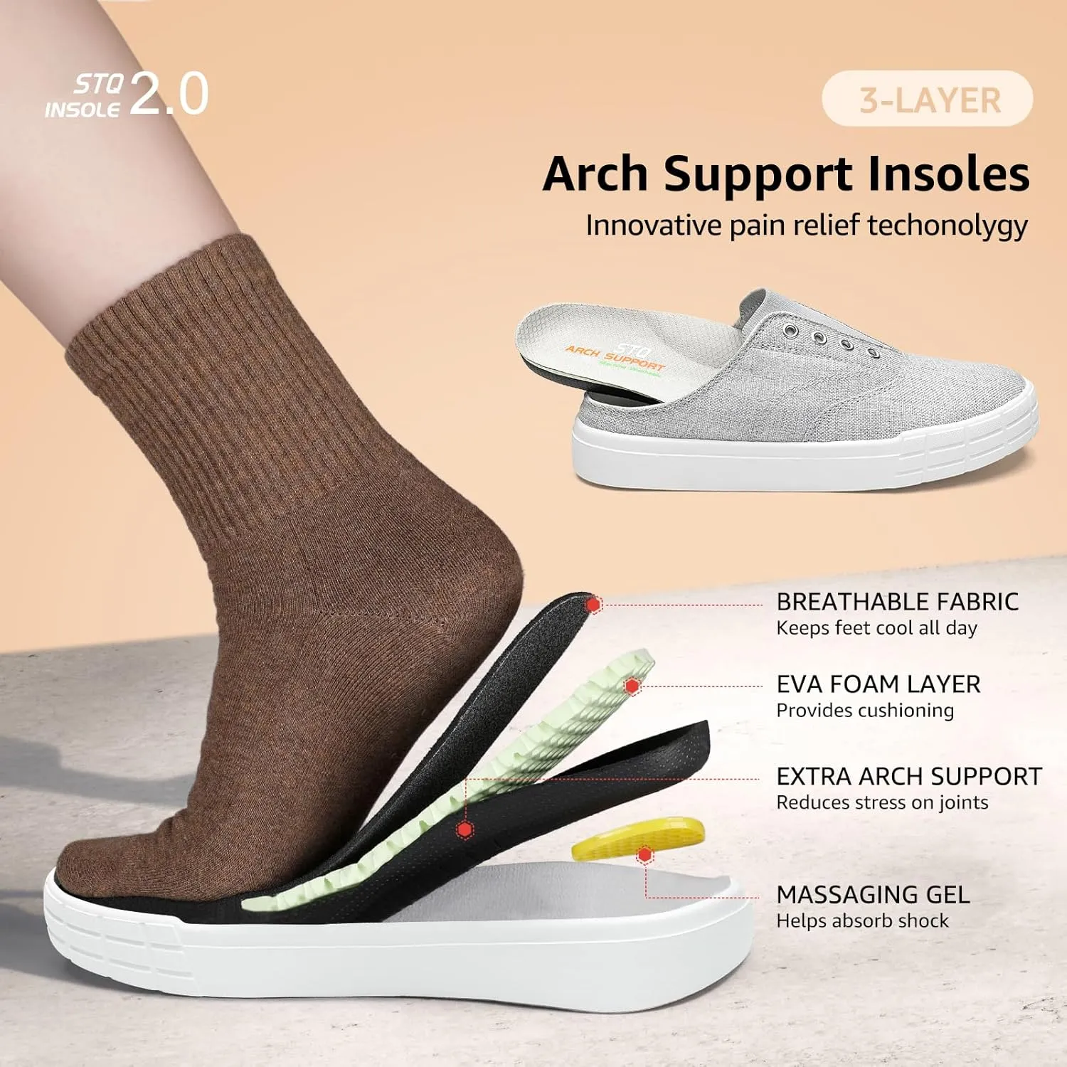 STQ Slip On Orthopedic Wide ShoesLightweight Women Backless Casual Plantar Fasciitis Relief Mule Sneakers