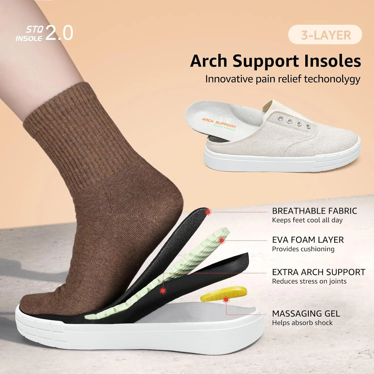 STQ Slip On Orthopedic Wide ShoesLightweight Women Backless Casual Plantar Fasciitis Relief Mule Sneakers