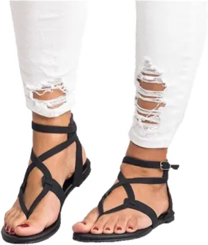 Summer Sandals For Women,Women Dressy Strappy Beach Sandals Flip-Flop Ankle Strap Clip Toe Criss Cross Gladiator Shoes