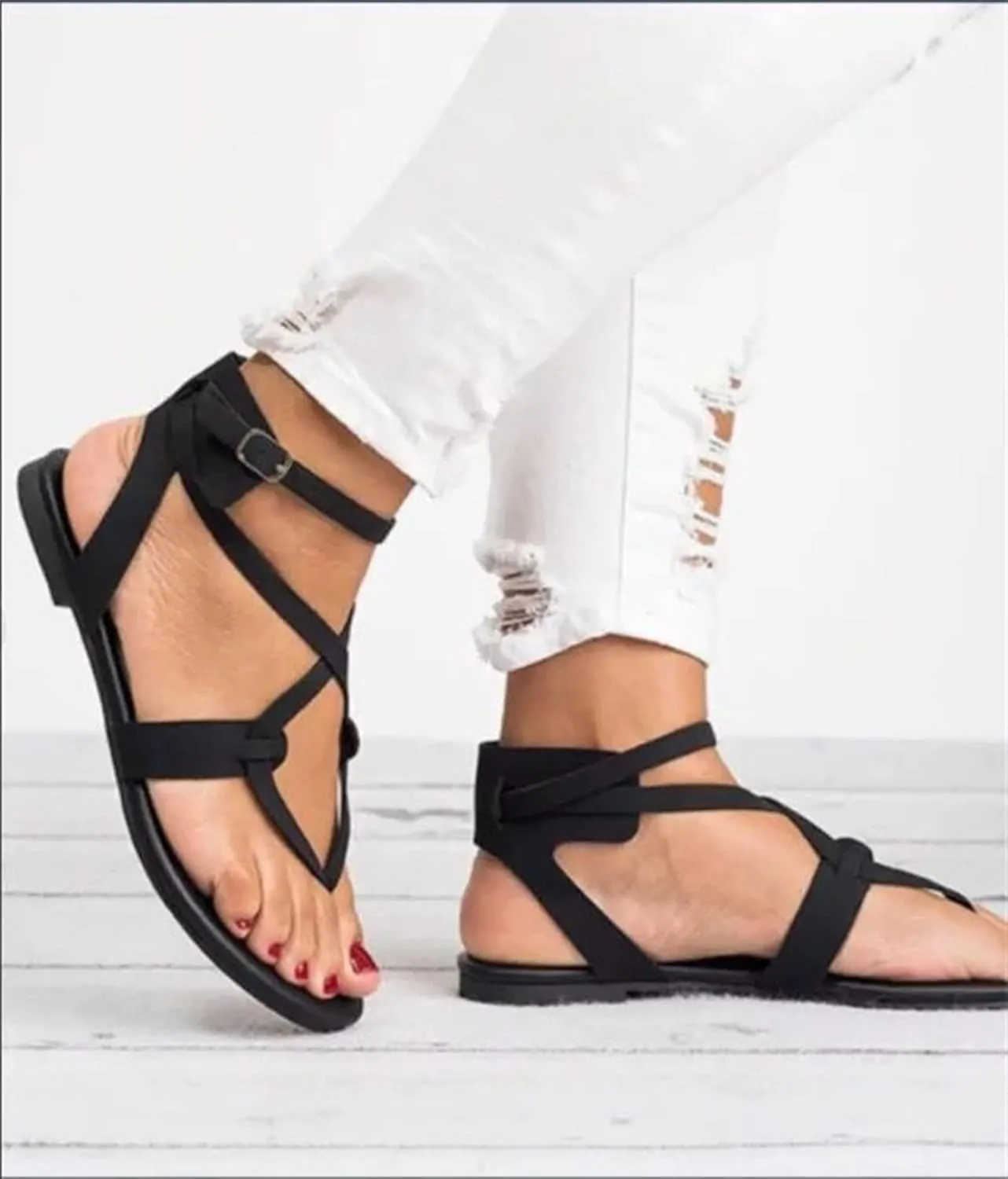 Summer Sandals For Women,Women Dressy Strappy Beach Sandals Flip-Flop Ankle Strap Clip Toe Criss Cross Gladiator Shoes
