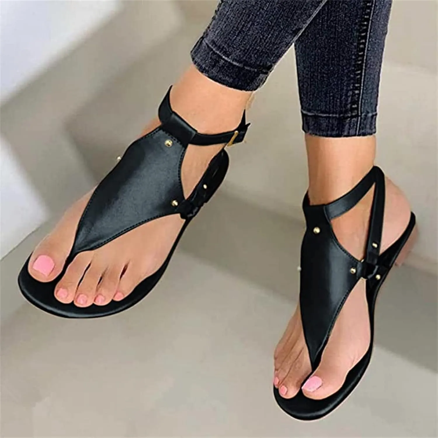Summer Sandals For Women,Women Strappy Flat Sadals Flat Dressy Flip-Flops Clip Toe T-Strap Gladiator Thong Beach Sandals