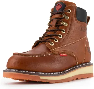SUREWAY Mens Heavy Duty Soft/Composite/Steel Toe Work Boots for Men-Comfortable,Goodyear Welt,Full Grain Leather,6 in Wedge Moc Toe Construction Boots/Shoes,Waterproof Soft Toe Light Brown,Size 7.5