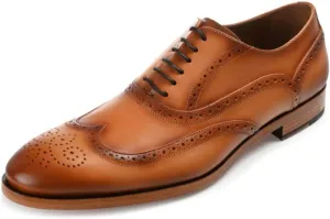 TAFT Beck Handcrafted Brogue Wingtip Leather Men's Dress Shoe Honey