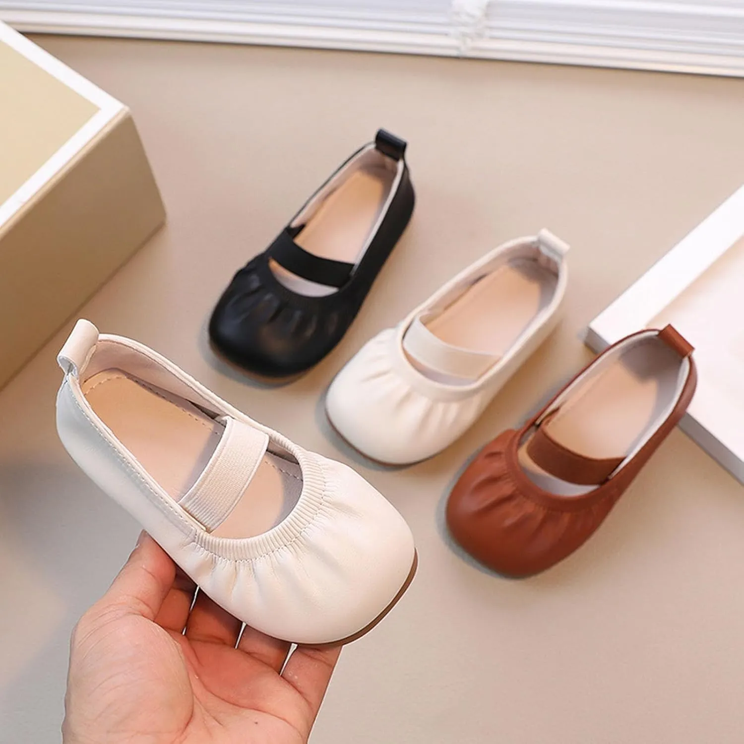 Toddler Ballet Shoes for Girls Soft Leather Ballet Slippers Ballet Shoes Dance Shoes for Girls Square Toe Ballet Flat𝐬