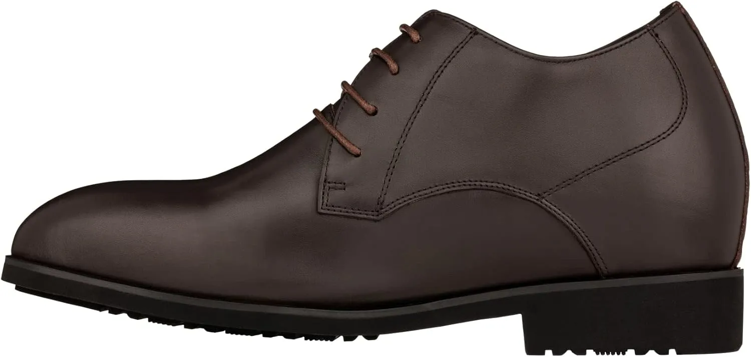 TOTO Men's Invisible Height Increasing Elevator Shoes - Coffee Brown Leather Lace-up Pointed Dress Boots - 3.6 Inches Taller - K8009 - Size 9 D(M) US