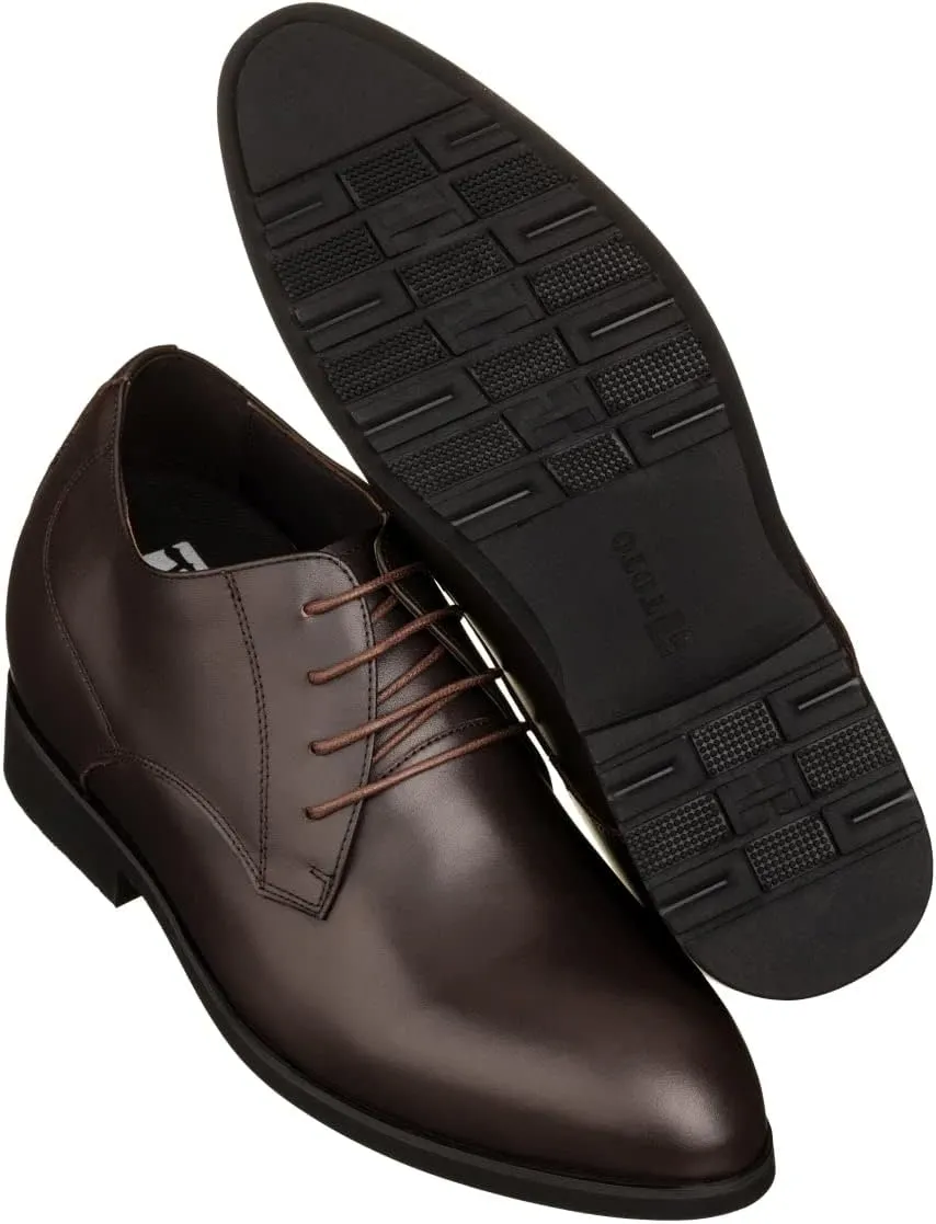 TOTO Men's Invisible Height Increasing Elevator Shoes - Coffee Brown Leather Lace-up Pointed Dress Boots - 3.6 Inches Taller - K8009 - Size 9 D(M) US