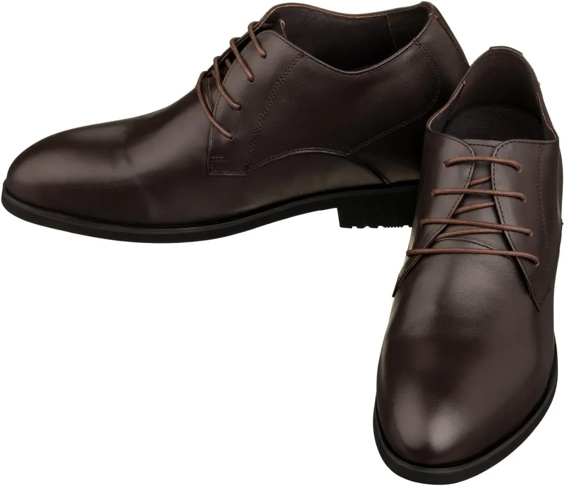TOTO Men's Invisible Height Increasing Elevator Shoes - Coffee Brown Leather Lace-up Pointed Dress Boots - 3.6 Inches Taller - K8009 - Size 9 D(M) US