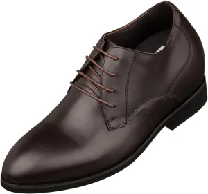 TOTO Men's Invisible Height Increasing Elevator Shoes - Coffee Brown Leather Lace-up Pointed Dress Boots - 3.6 Inches Taller - K8009 - Size 9 D(M) US