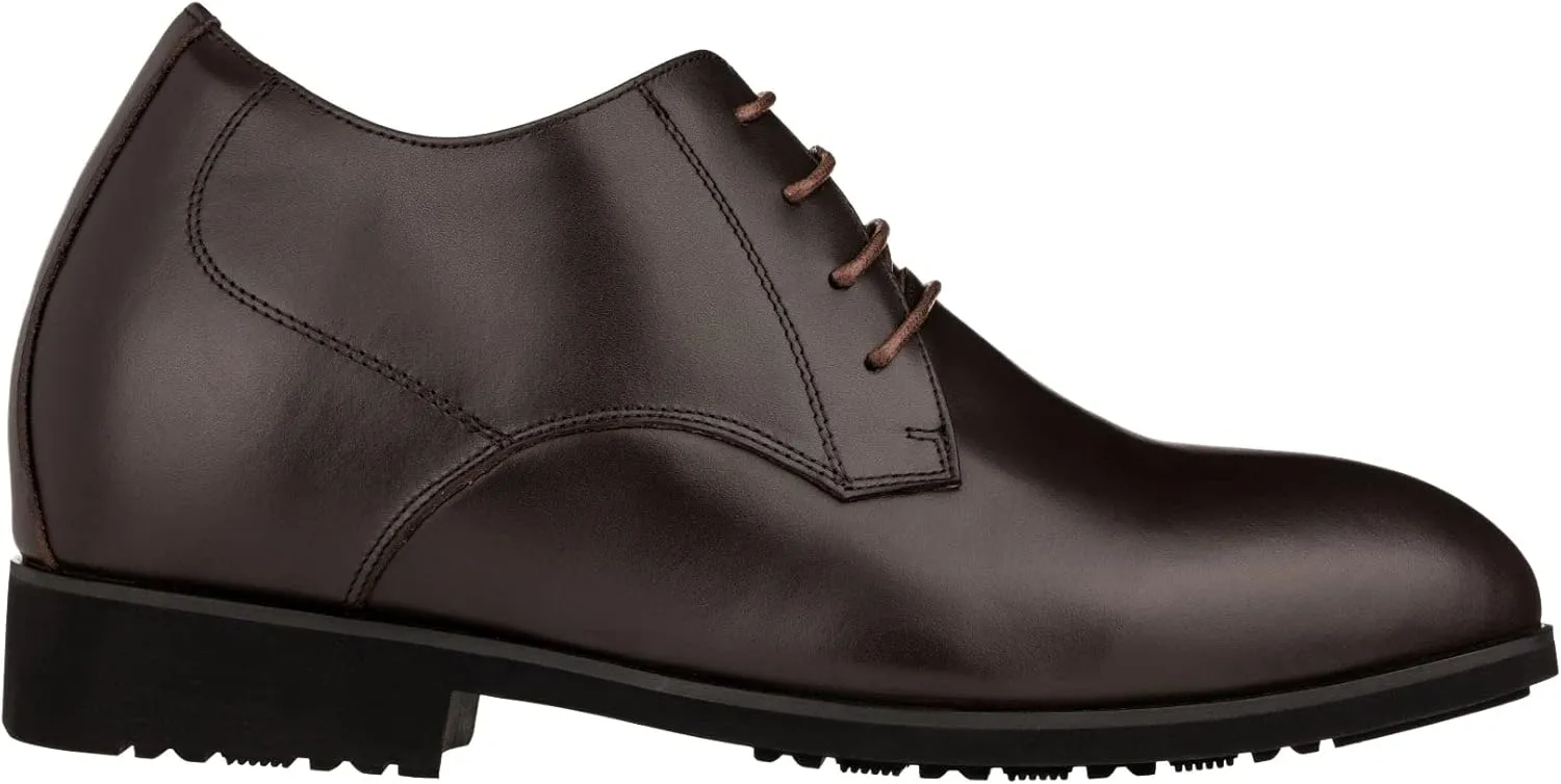 TOTO Men's Invisible Height Increasing Elevator Shoes - Coffee Brown Leather Lace-up Pointed Dress Boots - 3.6 Inches Taller - K8009 - Size 9 D(M) US