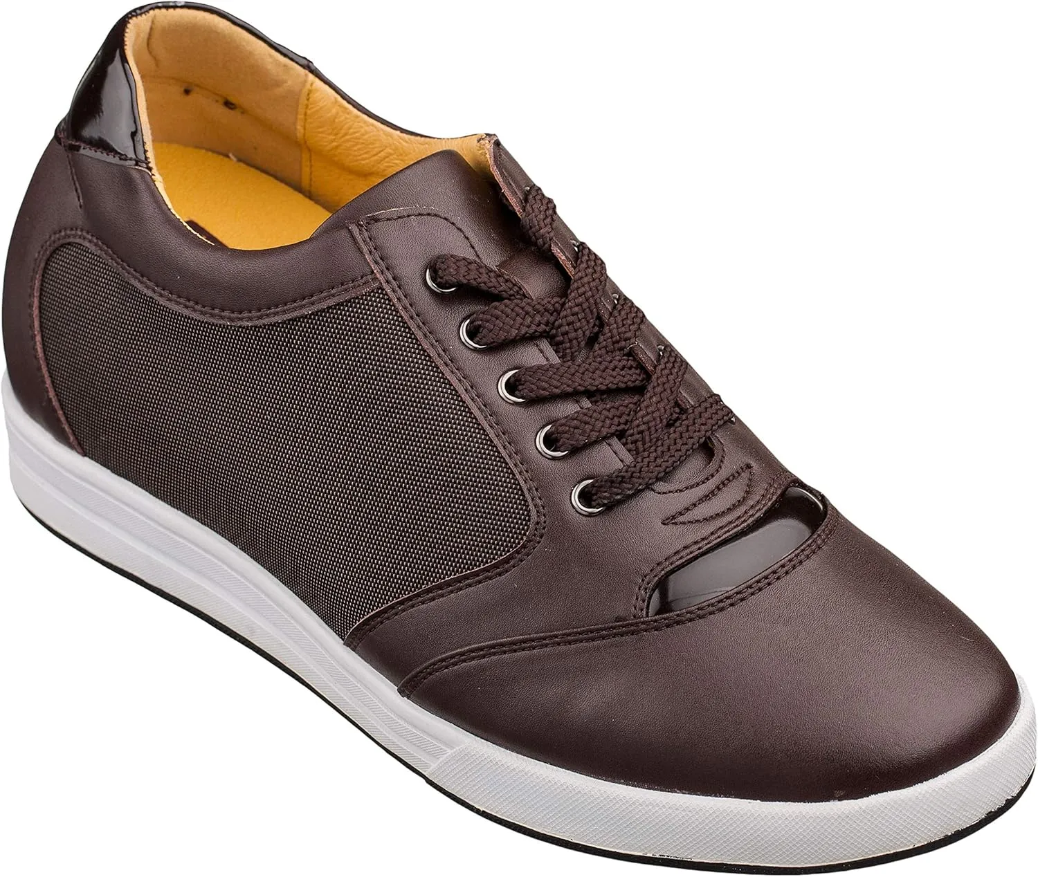TOTO Men's Invisible Height Increasing Elevator Shoes - Dark Brown Leather/Mesh Lace-up Casual Fashion Sneakers - 3.2 Inches Taller - A53271 - Size 9 D(M) US