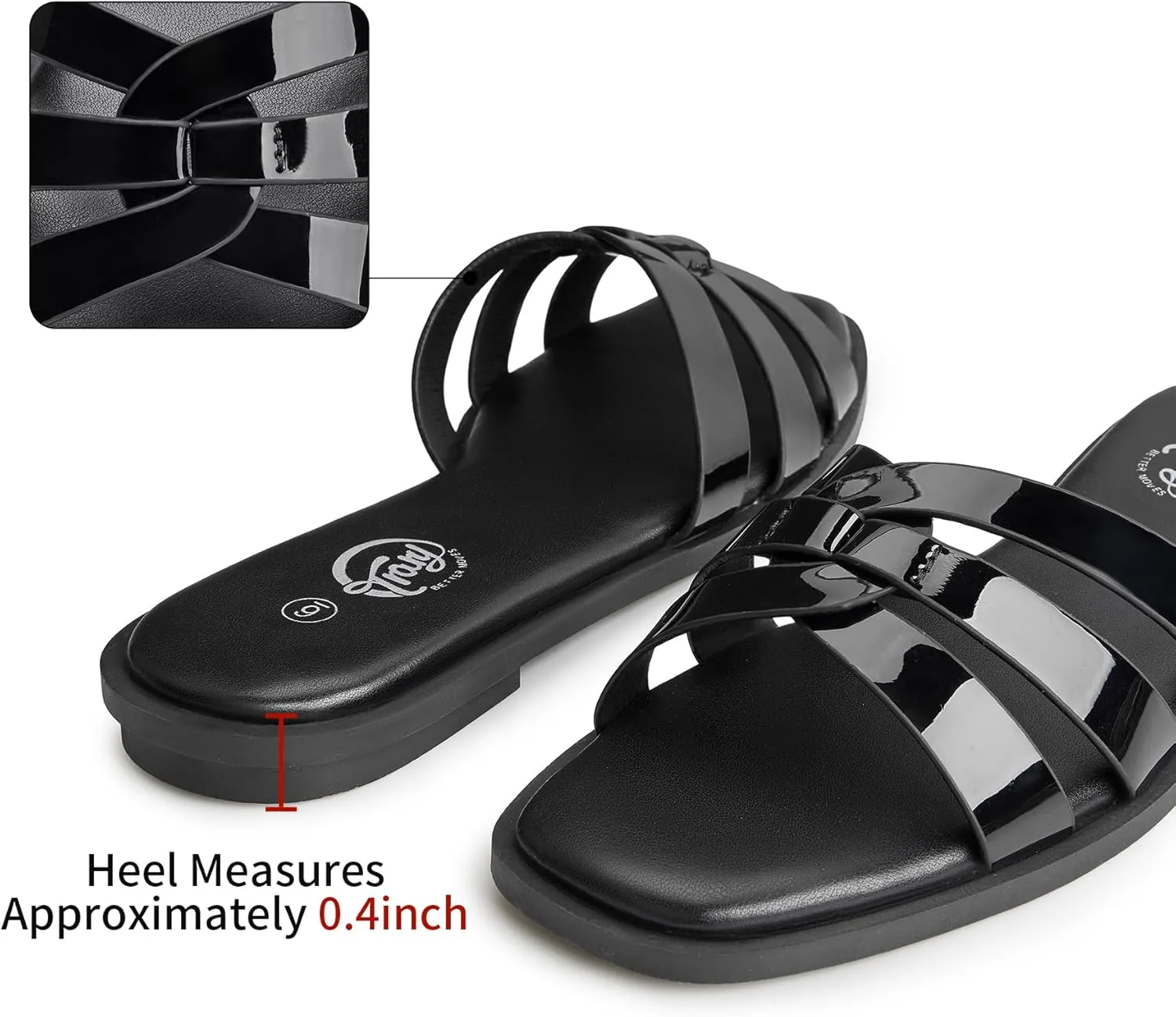 Trary Women's Flat Sandals Open Square Toe Slip on Slippers Casual Dressy Comfortable Soft Leather Summer Fashion Slide Sandals for Women Vacation Beach Party