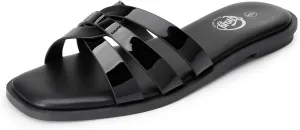 Trary Women's Flat Sandals Open Square Toe Slip on Slippers Casual Dressy Comfortable Soft Leather Summer Fashion Slide Sandals for Women Vacation Beach Party