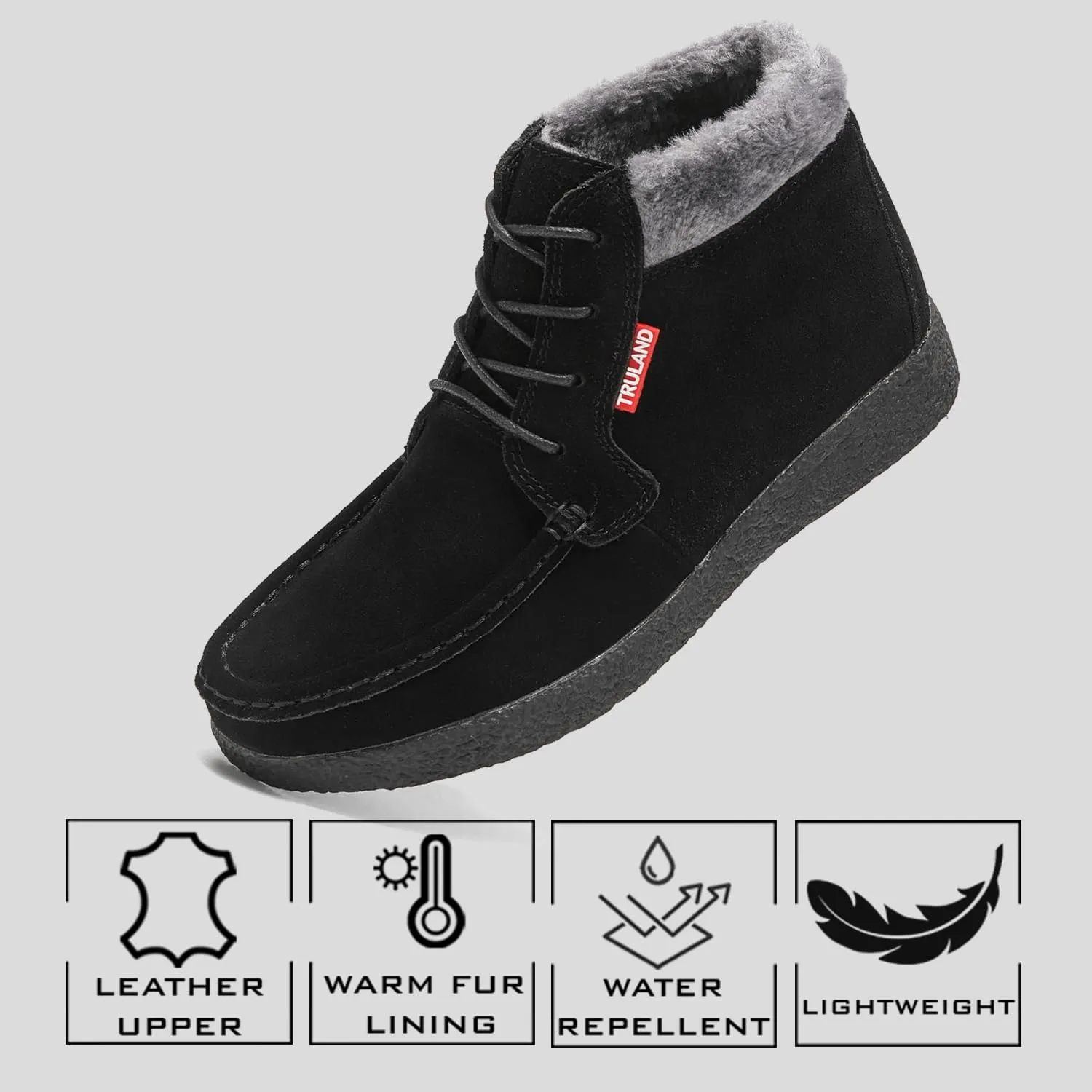 TRULAND Women’s Winter Boots – Suede Leather Fur Lined Water Resistant Ankle Boots