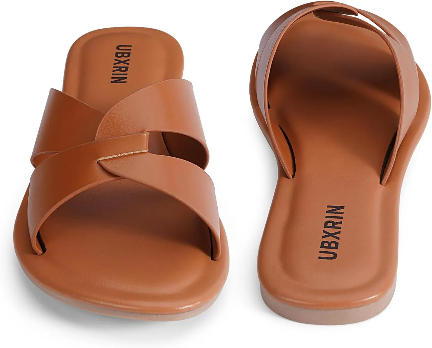 UBXRIN Womens Minimalist Memory Foam Comfortable Slide Sandals Summer Casual Soft Leather Flat Slippers