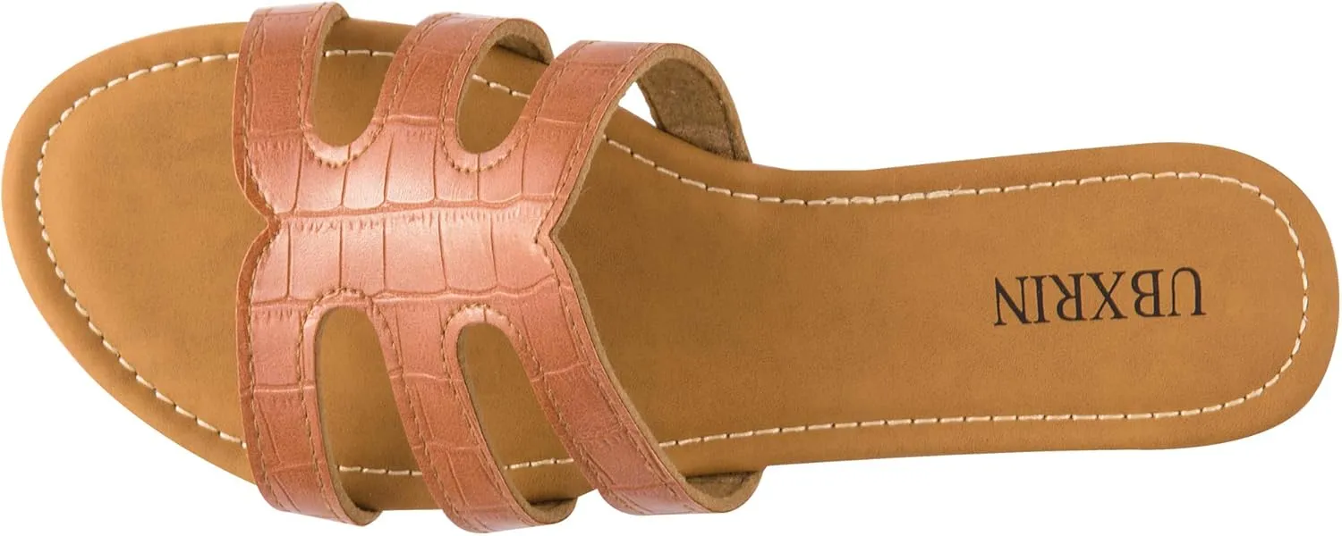 UBXRIN Womens Minimalist Memory Foam Comfortable Slide Sandals Summer Casual Soft Leather Flat Slippers