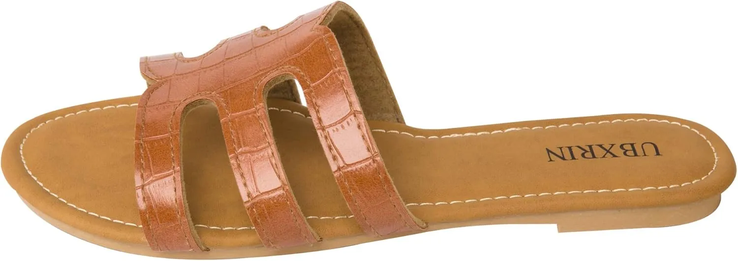 UBXRIN Womens Minimalist Memory Foam Comfortable Slide Sandals Summer Casual Soft Leather Flat Slippers