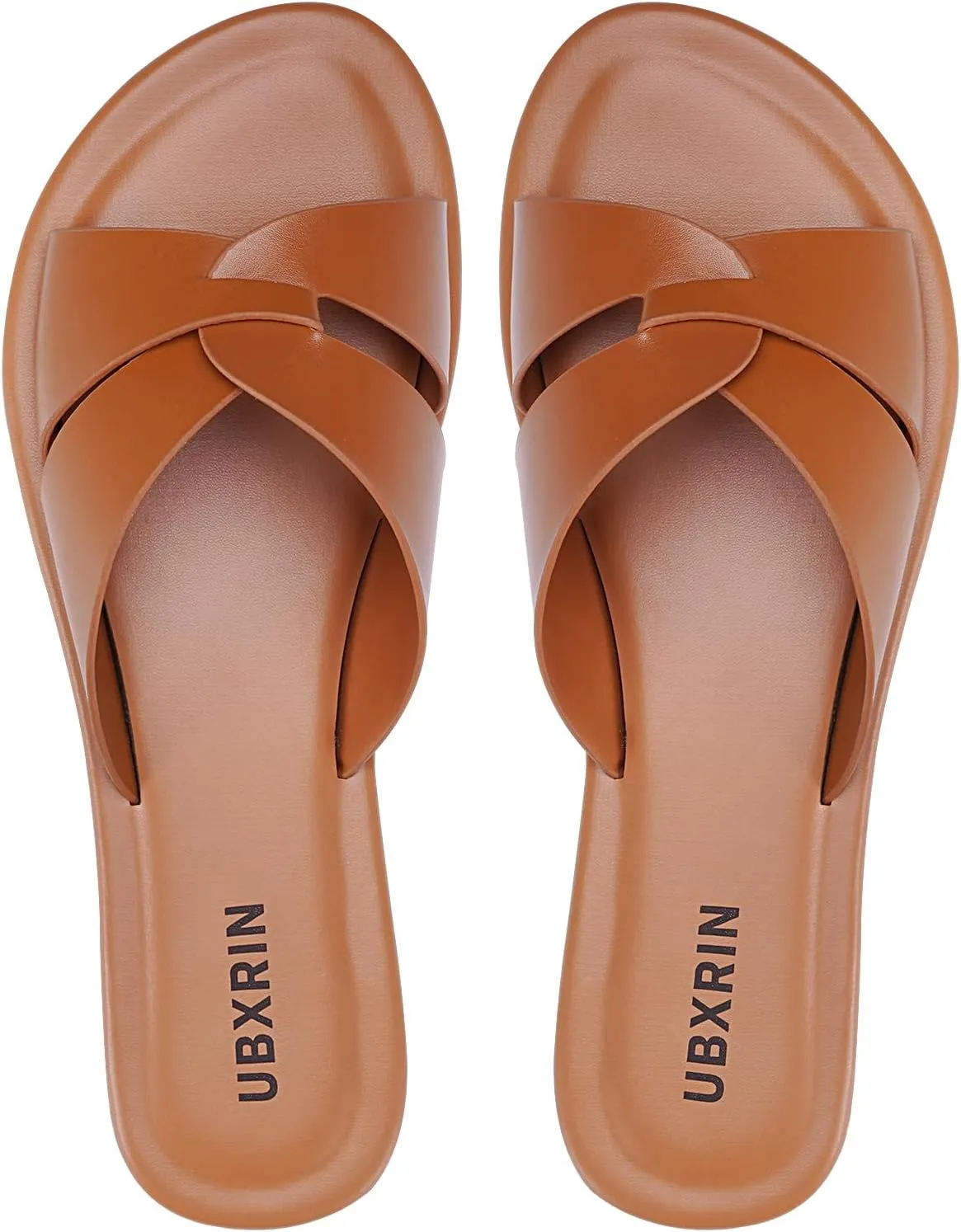 UBXRIN Womens Minimalist Memory Foam Comfortable Slide Sandals Summer Casual Soft Leather Flat Slippers