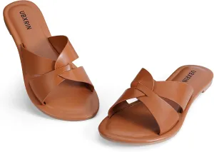 UBXRIN Womens Minimalist Memory Foam Comfortable Slide Sandals Summer Casual Soft Leather Flat Slippers