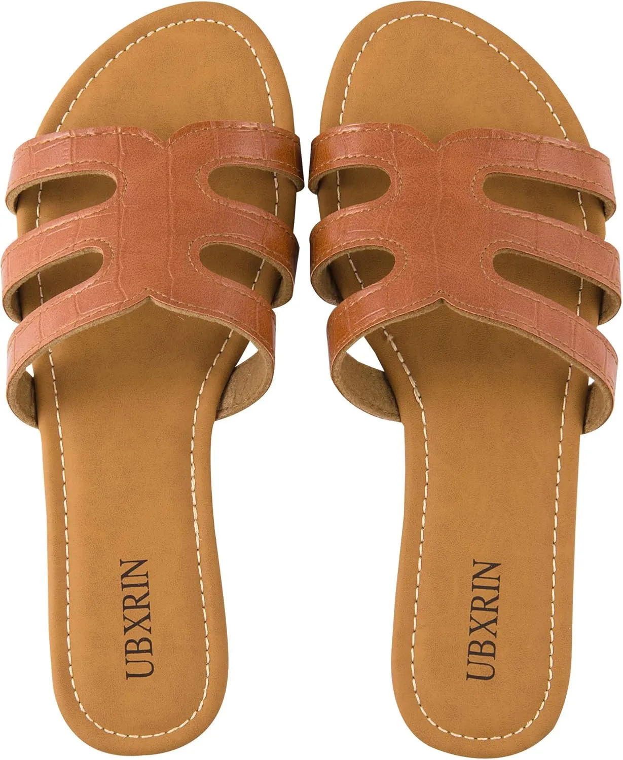 UBXRIN Womens Minimalist Memory Foam Comfortable Slide Sandals Summer Casual Soft Leather Flat Slippers