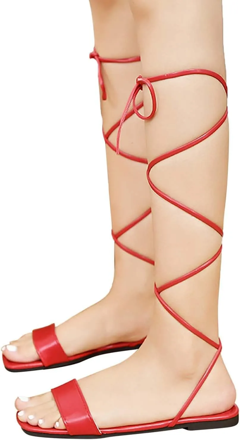 VESNIBA Women's Strappy Sandals Square Open Toe Flat Bottomed Casual Beach Sandals for Party Soft Shoes Casual Daily Dress