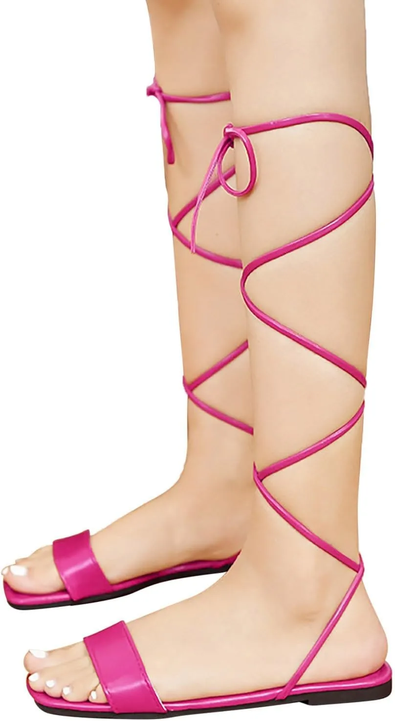 VESNIBA Women's Strappy Sandals Square Open Toe Flat Bottomed Casual Beach Sandals for Party Soft Shoes Casual Daily Dress