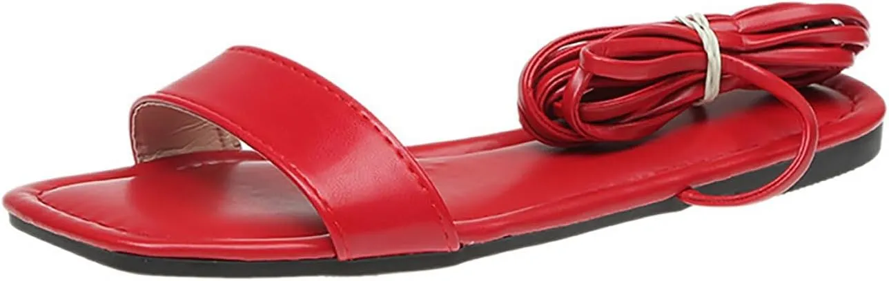 VESNIBA Women's Strappy Sandals Square Open Toe Flat Bottomed Casual Beach Sandals for Party Soft Shoes Casual Daily Dress