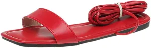 VESNIBA Women's Strappy Sandals Square Open Toe Flat Bottomed Casual Beach Sandals for Party Soft Shoes Casual Daily Dress