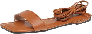 VESNIBA Women's Strappy Sandals Square Open Toe Flat Bottomed Casual Beach Sandals for Party Soft Shoes Casual Daily Dress