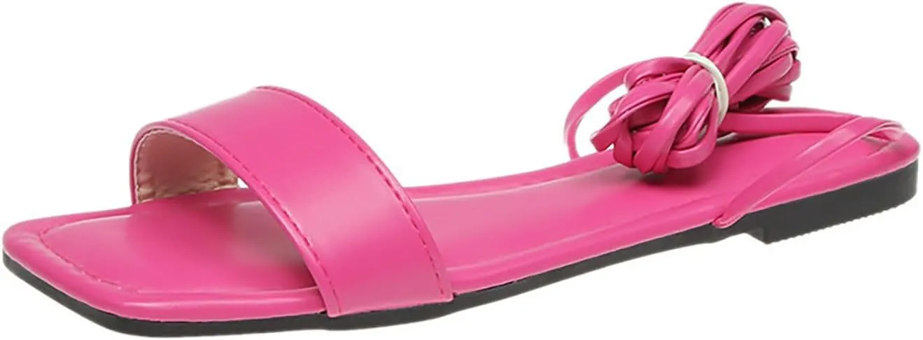 VESNIBA Women's Strappy Sandals Square Open Toe Flat Bottomed Casual Beach Sandals for Party Soft Shoes Casual Daily Dress