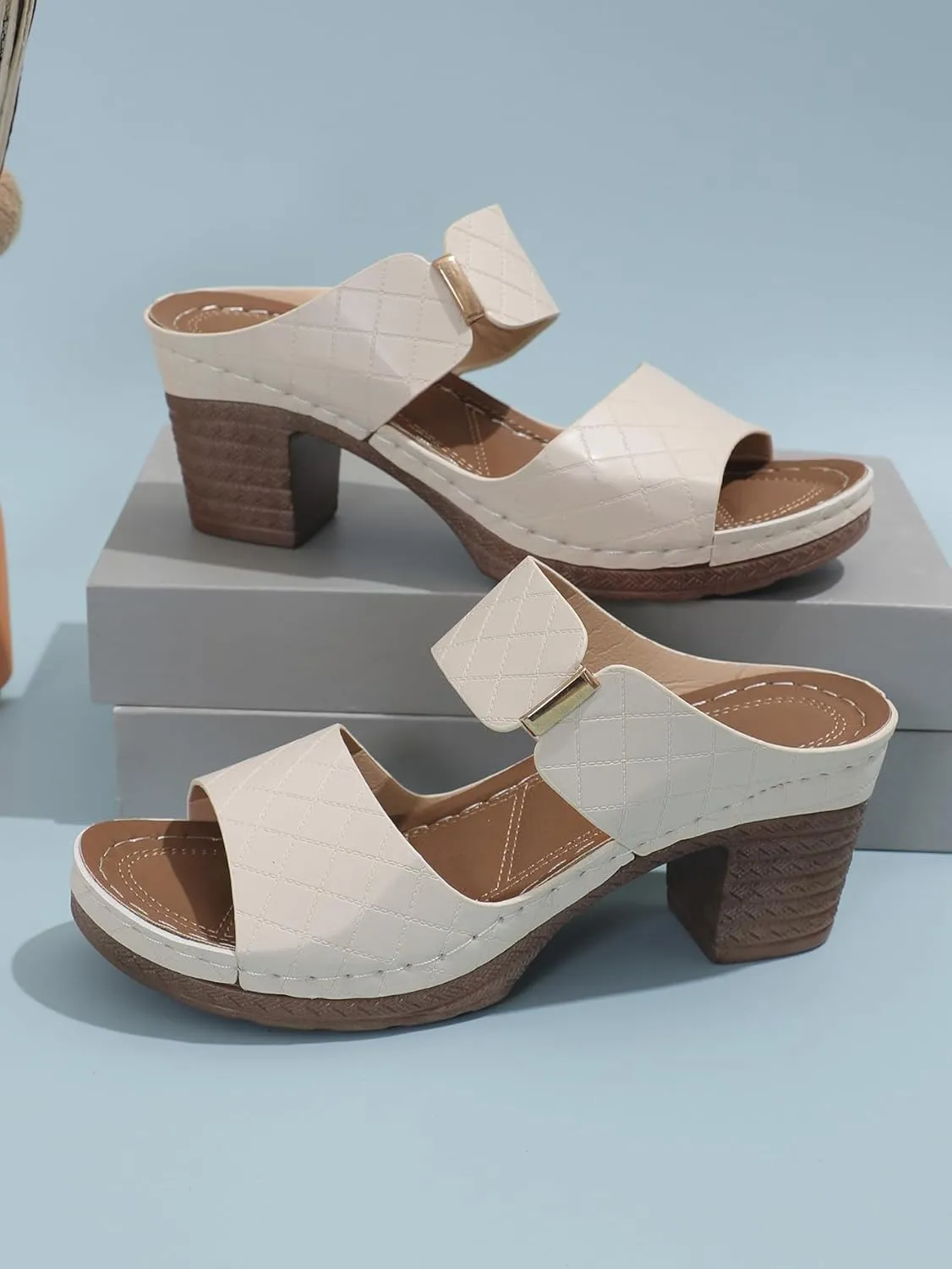 Wedge Sandals For Women 2025 Comfortable Open Toe Ankle Strap Low Block Chunky Heels Party Dress Wedding Pumps Shoes