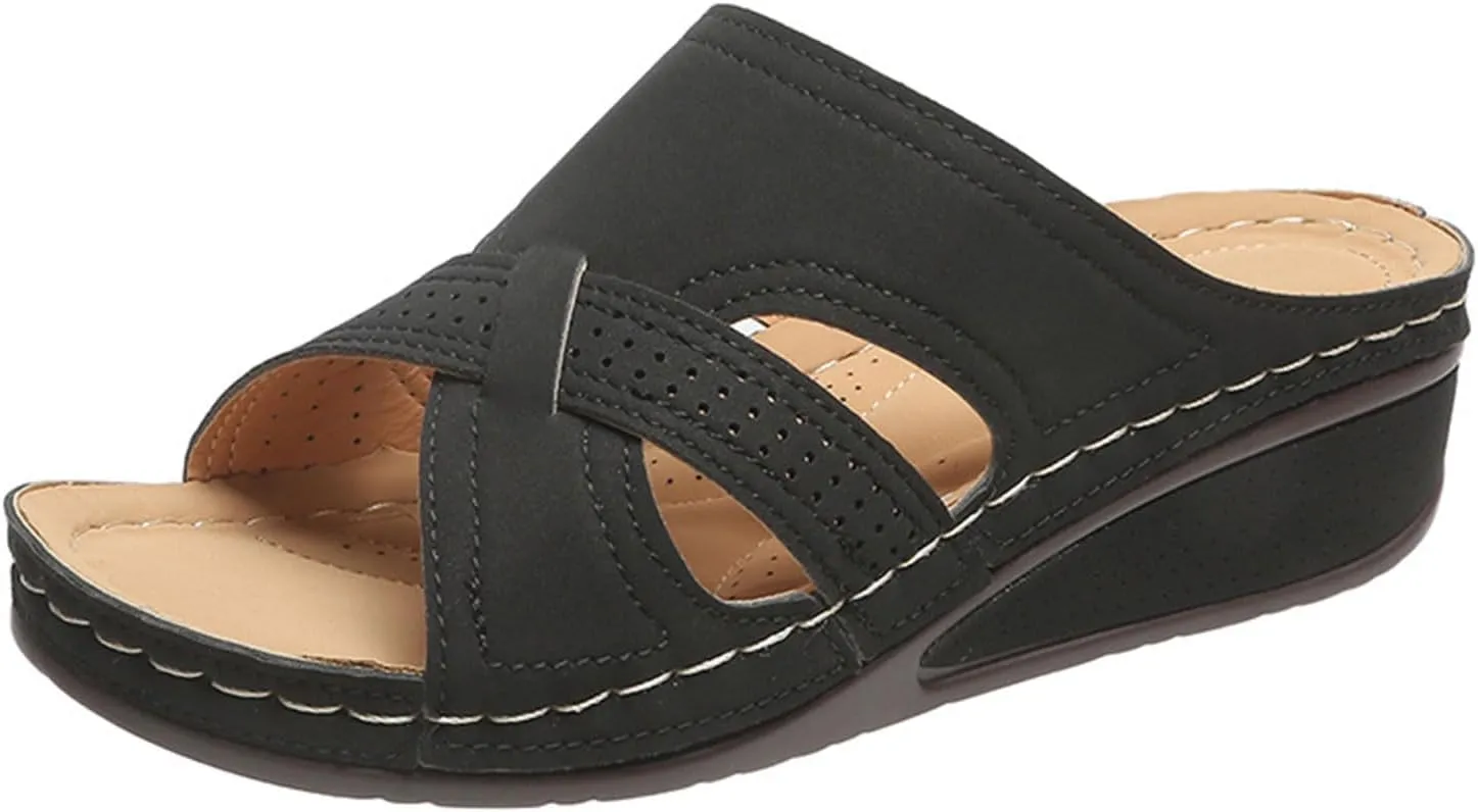 Wedge Sandals for Women Comfortable Orthopedic Walking Slides Sandals Casual Soft Rubber Non Slip Slippers Summer Open Toe Comfortable Walking Shoes for Women
