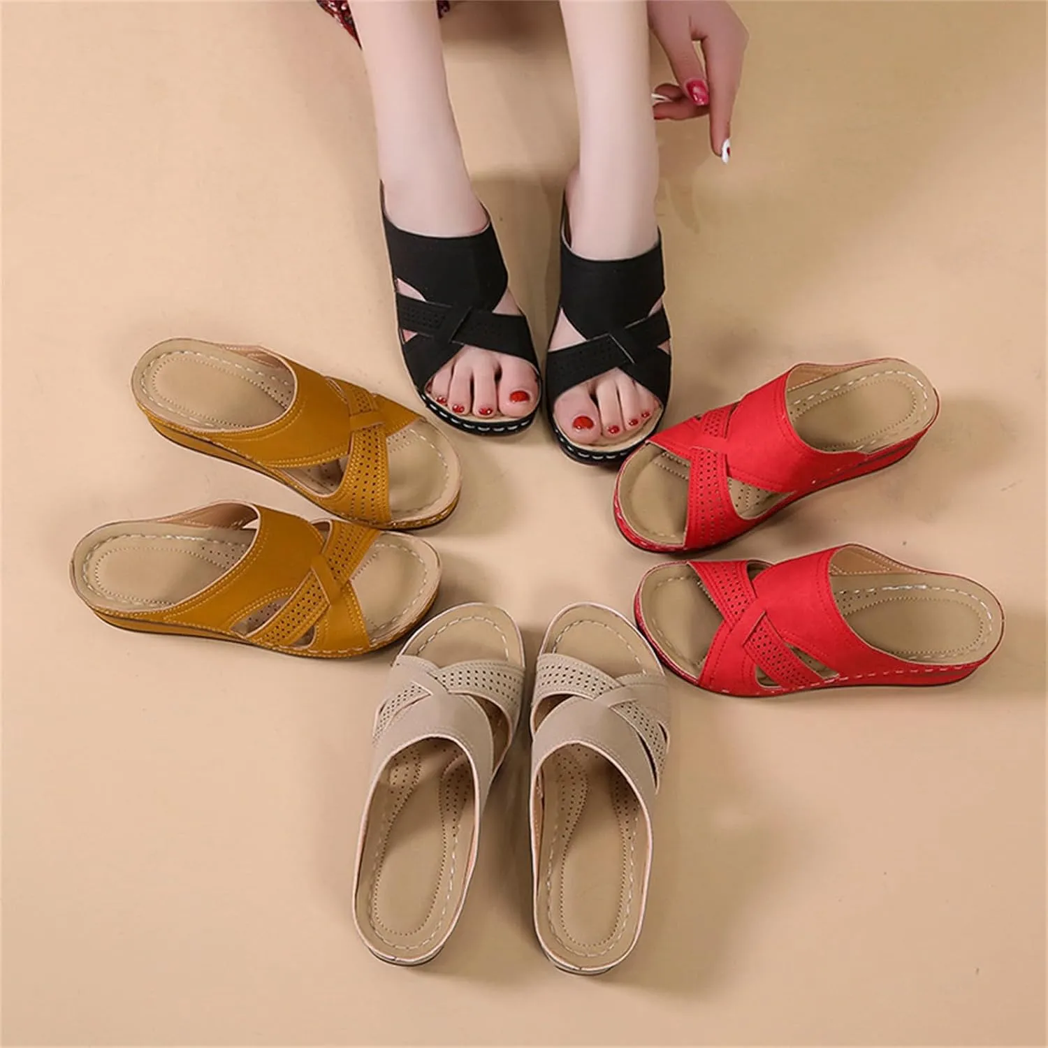Wedge Sandals for Women Comfortable Orthopedic Walking Slides Sandals Casual Soft Rubber Non Slip Slippers Summer Open Toe Comfortable Walking Shoes for Women