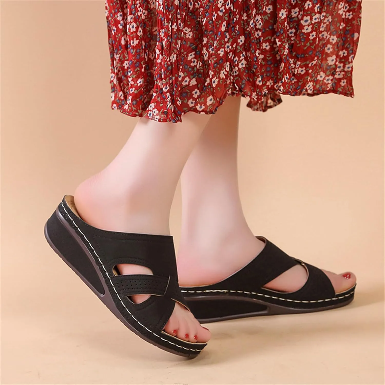 Wedge Sandals for Women Comfortable Orthopedic Walking Slides Sandals Casual Soft Rubber Non Slip Slippers Summer Open Toe Comfortable Walking Shoes for Women