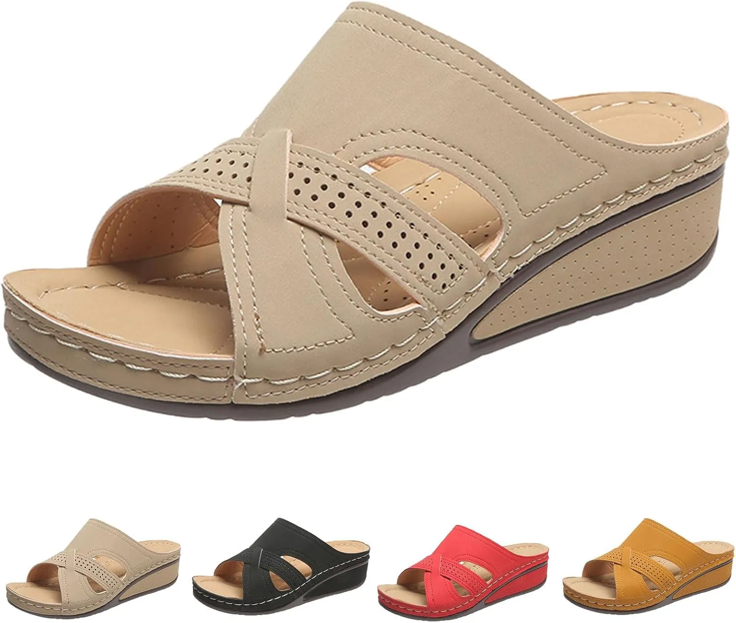 Wedge Sandals for Women Comfortable Orthopedic Walking Slides Sandals Casual Soft Rubber Non Slip Slippers Summer Open Toe Comfortable Walking Shoes for Women