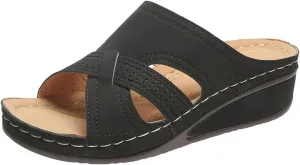 Wedge Sandals for Women Comfortable Orthopedic Walking Slides Sandals Casual Soft Rubber Non Slip Slippers Summer Open Toe Comfortable Walking Shoes for Women