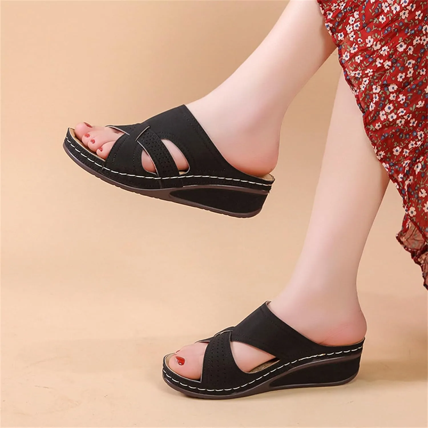 Wedge Sandals for Women Comfortable Orthopedic Walking Slides Sandals Casual Soft Rubber Non Slip Slippers Summer Open Toe Comfortable Walking Shoes for Women