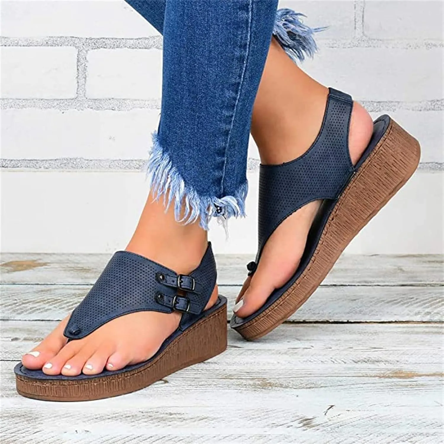 Wedge Sandals For Women,Womens Open Toe Dressy Summer Platform Sandals Buckle Ankle Strap Wedges Sandals Beach Sandals