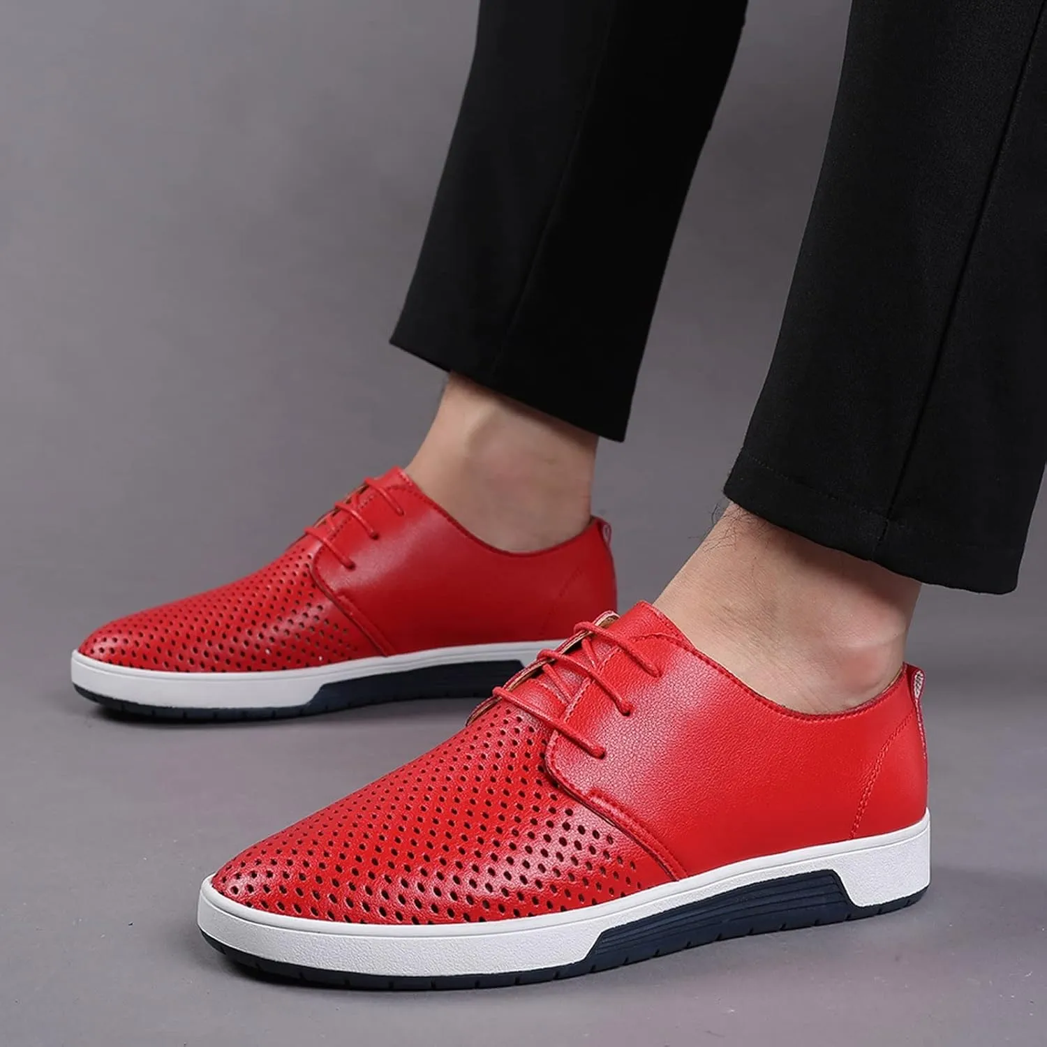Wide Casual Business Shoes for Men Summer Style Men's Breathable Comfortable Business Lace Up Leisure Hollow Solid Leather Shoes Men Size 14 Black Slip Ons Dress Shoes