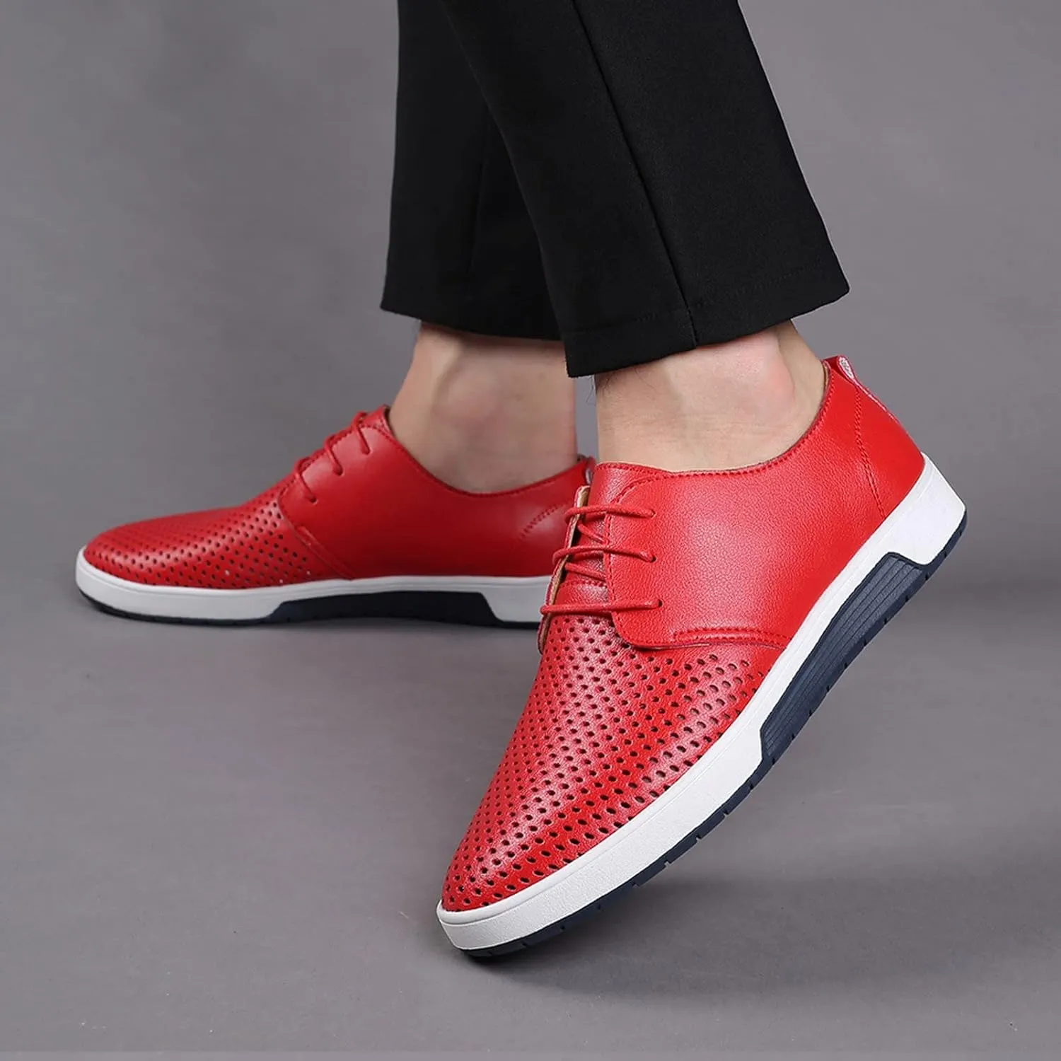 Wide Casual Business Shoes for Men Summer Style Men's Breathable Comfortable Business Lace Up Leisure Hollow Solid Leather Shoes Men Size 14 Black Slip Ons Dress Shoes